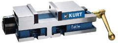 Kurt - 6" Jaw Width, 6" Jaw Opening Capacity, Horizontal Stationary Machine Vise - Hydraulic Operation, 12,600 Lb Capacity, 1 Station, 17" Long x 4.6720" High x 1-31/64" Deep, 1.735" Jaw Height, 3,200 psi Max Clamp Force - Exact Tool & Supply