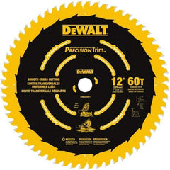 DeWALT - 12" Diam, 1" Arbor Hole Diam, 60 Tooth Wet & Dry Cut Saw Blade - Carbide-Tipped, Crosscut & Smooth Action, Standard Round Arbor - Exact Tool & Supply