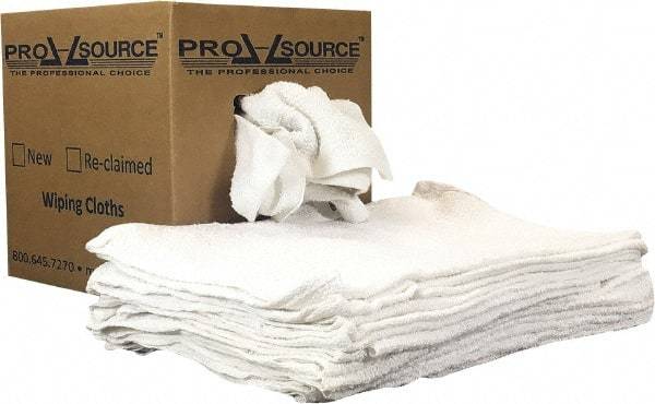 PRO-SOURCE - 19 Inch Long x 16 Inch Wide Virgin Utility Cotton Towels - White, Terry Cloth, Low Lint, 5 Lbs. at 3 to 4 per Pound, Box - Exact Tool & Supply