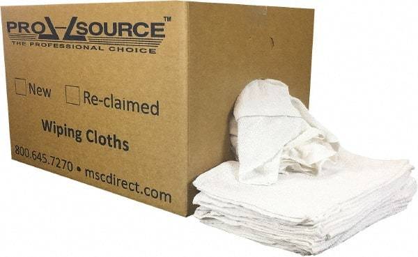 PRO-SOURCE - 19 Inch Long x 16 Inch Wide Virgin Utility Cotton Towels - White, Terry Cloth, Low Lint, 25 Lbs. at 3 to 4 per Pound, Box - Exact Tool & Supply
