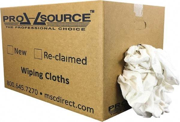 PRO-SOURCE - Reclaimed Cotton Polishing and Dust Cloths - White, Flannel, Low Lint, 25 Lbs. at 3 to 4 per Pound, Box - Exact Tool & Supply