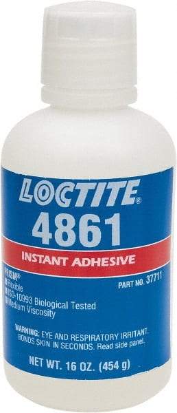 Loctite - 1 Lb Bottle Clear Instant Adhesive - Series 4861, 20 sec Fixture Time, 24 hr Full Cure Time, Bonds to Metal & Plastic - Exact Tool & Supply