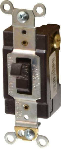Cooper Wiring Devices - 3 Pole, 120 to 277 VAC, 15 Amp, Commercial Grade, Toggle, Wall and Dimmer Light Switch - 1.3 Inch Wide x 4.2 Inch High, Fluorescent - Exact Tool & Supply