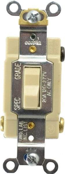 Cooper Wiring Devices - 3 Pole, 120 to 277 VAC, 20 Amp, Commercial Grade, Toggle, Wall and Dimmer Light Switch - 1.3 Inch Wide x 4.2 Inch High, Fluorescent - Exact Tool & Supply