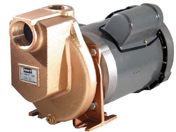 American Machine & Tool - 115/230 Volt, 1 Phase, 1-1/2 HP, Self Priming Pump - 1-1/2 Inch Inlet, 58 Head Pressure, Bronze and Cast Iron Housing, Bronze Impeller, PTFE Seal - Exact Tool & Supply