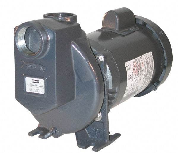 American Machine & Tool - 115/230 Volt, 1 Phase, 3/4 HP, Self Priming Pump - 1-1/2 Inch Inlet, 52 Head Pressure, Stainless Steel and Cast Iron Housing, Stainless Steel Impeller, PTFE Seal - Exact Tool & Supply