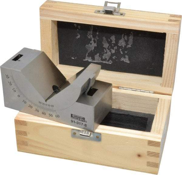 SPI - 3-3/4 Inch Long x 1-3/4 Inch Wide x 2 Inch High, Tool Steel, 0 to 60° Adjustable Angle Block - 10 Min. Accuracy, 50-55 RC Hardness - Exact Tool & Supply