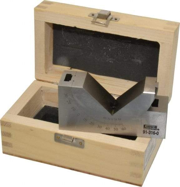 SPI - 3-3/4 Inch Long x 1-3/16 Inch Wide x 2 Inch High, Tool Steel, 0 to 60° Adjustable Angle Block - 10 Min. Accuracy, 50-55 RC Hardness - Exact Tool & Supply