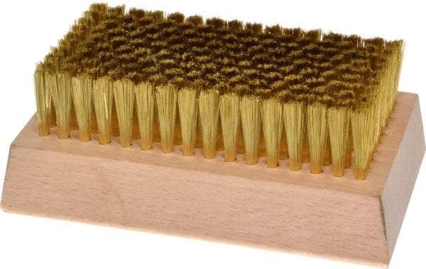 Made in USA - 3/4" Bristle Length, Brass Cleaning & Finishing Brush - 4-1/4" Long x 2-1/2" Wide Head, 4-1/4" OAL, Hardwood Block - Exact Tool & Supply