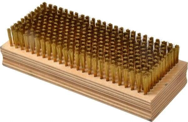 Made in USA - 3/4" Bristle Length, Brass Cleaning & Finishing Brush - 6-1/2" Long x 2-5/8" Wide Head, 6-1/2" OAL, Hardwood Block - Exact Tool & Supply