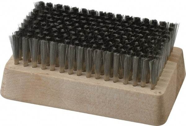 Made in USA - 3/4" Bristle Length, Stainless Steel Cleaning & Finishing Brush - 4-1/4" Long x 2-1/2" Wide Head, 4-1/4" OAL, Hardwood Block - Exact Tool & Supply