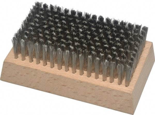 Made in USA - 3/4" Bristle Length, Stainless Steel Cleaning & Finishing Brush - 4-1/4" Long x 2-1/2" Wide Head, 4-1/4" OAL, Hardwood Block - Exact Tool & Supply