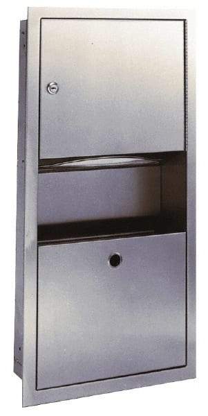 Made in USA - Manual, Stainless Steel Paper Towel Dispenser with Receptacle - 26" High x 14-1/4" Wide x 4-1/4" Deep, 2 Sleeves, Silver - Exact Tool & Supply