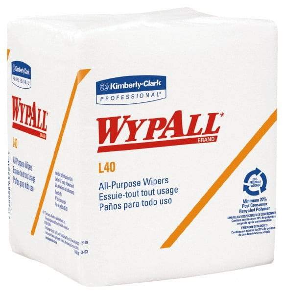 WypAll - L40 1/4 Fold General Purpose Wipes - Poly Pack, 12" x 12-1/2" Sheet Size, White - Exact Tool & Supply