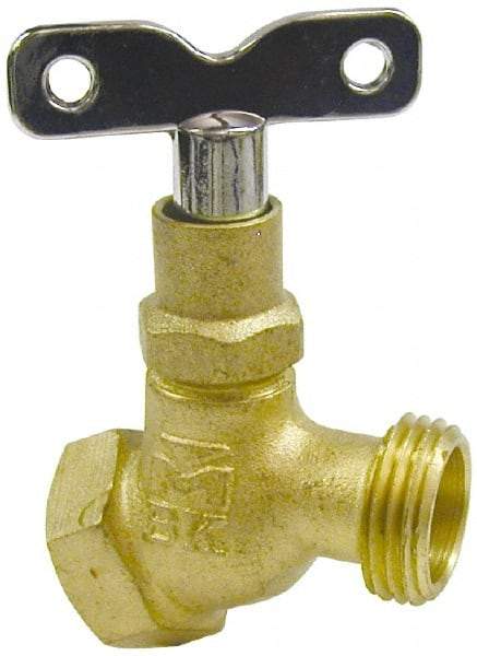 B&K Mueller - 3/4" Pipe, 125 psi WOG Rating, Brass Hose Bibb, Stop Valve - Loose Key Handle, FNPT x GHT End Connections - Exact Tool & Supply