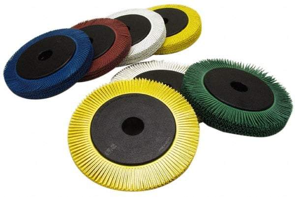 3M - 6" Diam, 1/2" Max Face Width, Plain Hole Radial Bristle Brush - 50 Grit, Coarse Grade, 6,000 Max RPM, Green - Exact Tool & Supply