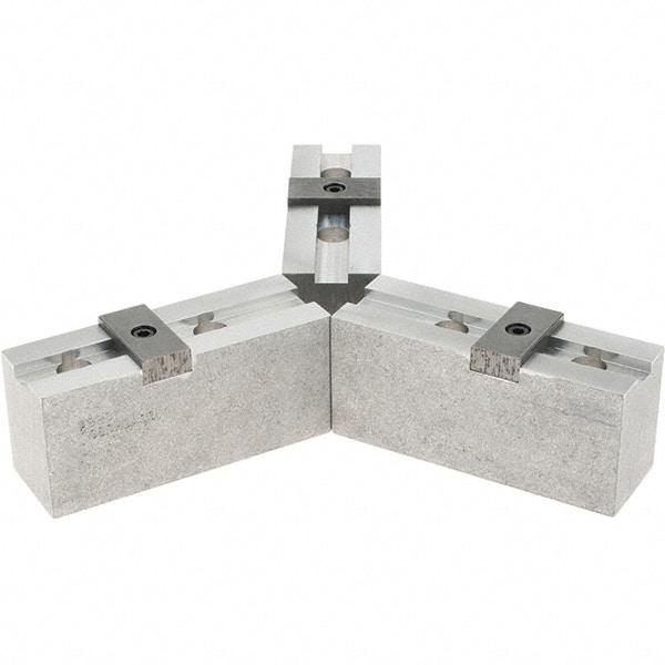 Abbott Workholding Products - 10" & Up Chuck Capacity, Tongue & Groove Attachment, Square Soft Lathe Chuck Jaw - 3 Jaws, Aluminum, 2-1/8" Btw Mount Hole Ctrs, 4-1/2" Long x 1-1/2" Wide x 2" High, 1/2" Groove, 1/2" Fastener - Exact Tool & Supply
