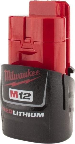 Milwaukee Tool - 12 Volt Lithium-Ion Power Tool Battery - 1.5 Ahr Capacity, 1 hr Charge Time, Series M12 RED - Exact Tool & Supply