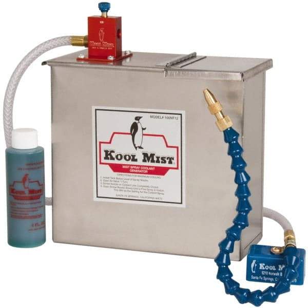 Kool Mist - 1 Outlet, 3 Gal Tank Capacity, Stainless Steel Tank Mist Coolant System - 4' Coolant Line Length, 18" Hose Length, 5/16" Nozzle Diam - Exact Tool & Supply