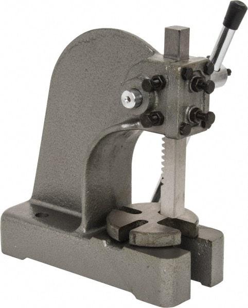 Interstate - 3/4" Ram, 3-1/4" Throat Depth, 1/2 Ton Manual Arbor Press - 4-1/2" Max Work Height x 6-1/2" Max Work Width, Single Leverage, 4" Base Width x 9-1/2" Base Depth - Exact Tool & Supply