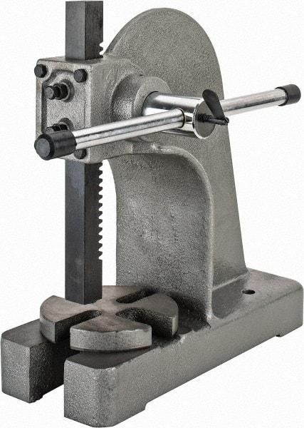 Interstate - 1-5/8" Ram, 6" Throat Depth, 2 Ton Manual Arbor Press - 8-1/2" Max Work Height x 12" Max Work Width, Single Leverage, 6-3/4" Base Width x 17" Base Depth - Exact Tool & Supply