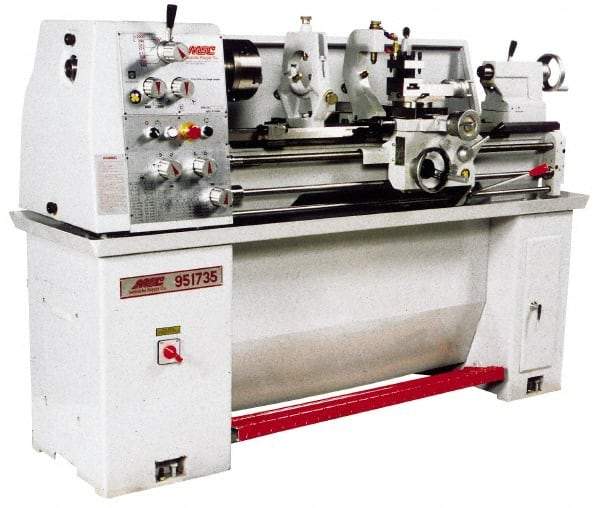 Vectrax - 13" Swing, 40" Between Centers, 220 Volt, Single Phase Engine Lathe - 3MT Taper, 3 hp, 105 to 2,000 RPM, 1-3/8" Bore Diam, 762mm Deep x 1,473 & 1,623mm (CE) High x 1,930.4mm Long - Exact Tool & Supply