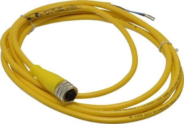 Brad Harrison - 4 Amp, M12 Female Straight to Pigtail Cordset Sensor and Receptacle - 250 VAC/VDC, 2m Cable Length, IP67 Ingress Rating - Exact Tool & Supply