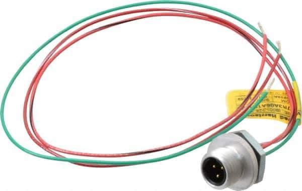 Brad Harrison - 4 Amp, 1/2-20 UNF Male Straight Receptacle - 250 VAC/VDC, 0.31m Cable Length, IP67 Ingress Rating - Exact Tool & Supply