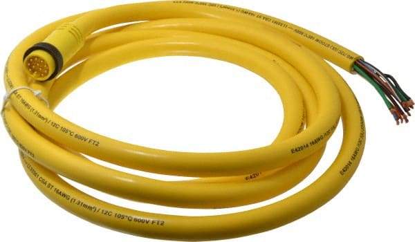 Brad Harrison - 5 Amp, Male Straight to Pigtail Cordset Sensor and Receptacle - 600 Volt, 3.66m Cable Length, IP67 Ingress Rating - Exact Tool & Supply