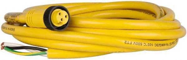 Brad Harrison - 13 Amp, Female Straight to Pigtail Cordset Sensor and Receptacle - 600 Volt, 3.66m Cable Length, IP67 Ingress Rating - Exact Tool & Supply