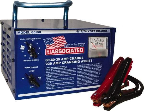 Associated Equipment - 6/12/24 Volt Battery Charger - 60 Amps/60 Amps/30 Amps, 230 Starter Amps - Exact Tool & Supply