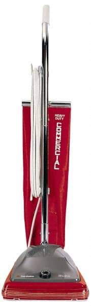 Sanitaire - Single Motor Heavy-Duty Upright Vacuum Cleaner - 12" Cleaning Width, 7" Amps, 3-Position Adjustable Handle, Red - Exact Tool & Supply