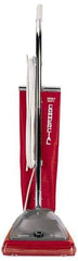 Sanitaire - Single Motor Heavy-Duty Upright Vacuum Cleaner - 12" Cleaning Width, 7" Amps, 3-Position Adjustable Handle, Red - Exact Tool & Supply