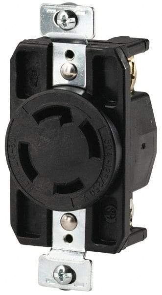Cooper Wiring Devices - 125/250 VAC, 30 Amp, L14-30R NEMA, Self Grounding Receptacle - 3 Poles, 4 Wire, Female End, Black - Exact Tool & Supply