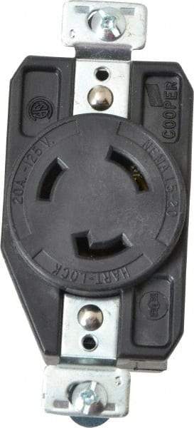 Cooper Wiring Devices - 125 VAC, 20 Amp, L5-20R NEMA, Self Grounding Receptacle - 2 Poles, 3 Wire, Female End, Black - Exact Tool & Supply