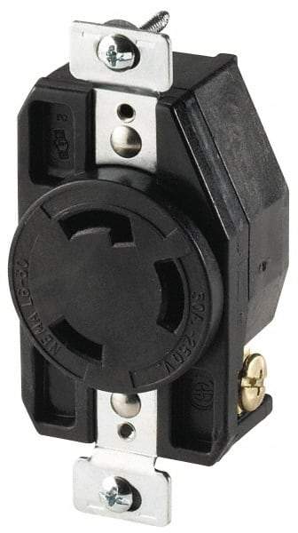 Cooper Wiring Devices - 480 VAC, 30 Amp, L8-30R NEMA, Self Grounding Receptacle - 2 Poles, 3 Wire, Female End, Black - Exact Tool & Supply