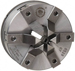 Bison - 6 Jaws, 3" Diam, Self Centering Manual Lathe Chuck - Plain Back Mount Spindle, 1,600 Max RPM, 0.9449" Through Hole Diam, 0.0006" Axial Runout, Forged Steel - Exact Tool & Supply