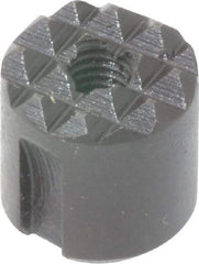 Fairlane - 10-32 Thread, 1/2" Diam, 1/2" High, Threaded, Fine Tooth Grade Diamond Serration Tooth Pattern, High Speed Steel, Round Positioning Gripper - 0.13" Flat Width, Black Oxide Coated - Exact Tool & Supply