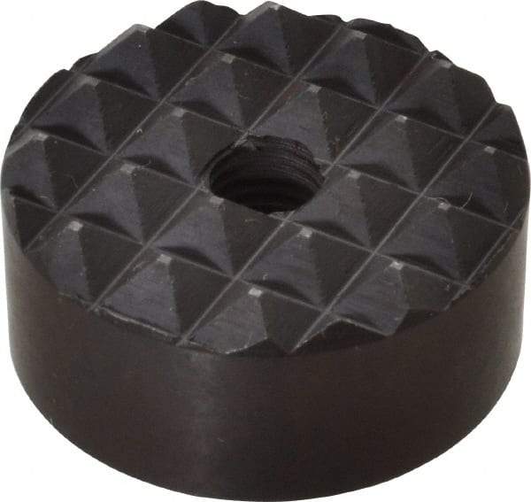 Fairlane - 1/4-28 Thread, 1" Diam, 1/2" High, Threaded, Coarse Tooth Grade Diamond Serration Tooth Pattern, High Speed Steel, Round Positioning Gripper - 3/16" Flat Width, Black Oxide Coated - Exact Tool & Supply