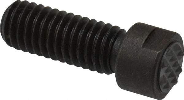 Fairlane - Serrated Tooth, 3/8-16, 1/8" Internal Hex, 1" Shank Length, 1" Thread Length, Black Oxide Finish, Round Head, Adjustable Positioning Gripper - 3/8" Pad Diam, 1/2" Hex, 0.15" Head Height, Extra Fine Tooth Grade - Exact Tool & Supply