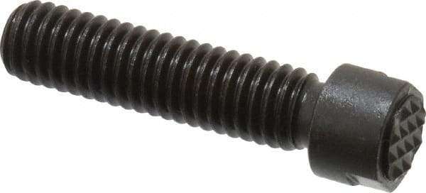 Fairlane - Serrated Tooth, 3/8-16, 1/8" Internal Hex, 1-1/2" Shank Length, 1-1/2" Thread Length, Black Oxide Finish, Round Head, Adjustable Positioning Gripper - 3/8" Pad Diam, 1/2" Hex, 0.15" Head Height, Extra Fine Tooth Grade - Exact Tool & Supply
