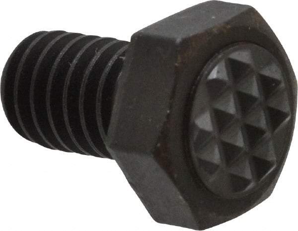 Fairlane - Serrated Tooth, 5/16-18, 1/2" Shank Length, 1/2" Thread Length, Black Oxide Finish, Hex Head, Adjustable Positioning Gripper - 3/8" Pad Diam, 1/2" Hex, 1/4" Head Height, Extra Fine Tooth Grade - Exact Tool & Supply