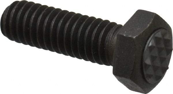 Fairlane - Serrated Tooth, 5/16-18, 1" Shank Length, 1" Thread Length, Black Oxide Finish, Hex Head, Adjustable Positioning Gripper - 3/8" Pad Diam, 1/2" Hex, 1/4" Head Height, Extra Fine Tooth Grade - Exact Tool & Supply