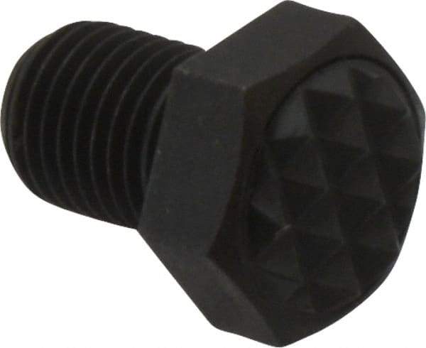 Fairlane - Serrated Tooth, 3/8-24, 1/2" Shank Length, 1/2" Thread Length, Black Oxide Finish, Hex Head, Adjustable Positioning Gripper - 1/2" Pad Diam, 9/16" Hex, 9/32" Head Height, Fine Tooth Grade - Exact Tool & Supply