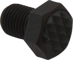 Fairlane - Serrated Tooth, 3/8-24, 1/2" Shank Length, 1/2" Thread Length, Black Oxide Finish, Hex Head, Adjustable Positioning Gripper - 1/2" Pad Diam, 9/16" Hex, 9/32" Head Height, Fine Tooth Grade - Exact Tool & Supply