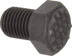 Fairlane - Serrated Tooth, 3/8-24, 1/2" Shank Length, 1/2" Thread Length, Black Oxide Finish, Hex Head, Adjustable Positioning Gripper - 1/2" Pad Diam, 9/16" Hex, 9/32" Head Height, Extra Fine Tooth Grade - Exact Tool & Supply