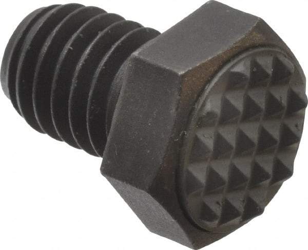 Fairlane - Serrated Tooth, 3/8-16, 1/2" Shank Length, 1/2" Thread Length, Black Oxide Finish, Hex Head, Adjustable Positioning Gripper - 1/2" Pad Diam, 9/16" Hex, 9/32" Head Height, Extra Fine Tooth Grade - Exact Tool & Supply