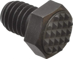 Fairlane - Serrated Tooth, 3/8-16, 1/2" Shank Length, 1/2" Thread Length, Black Oxide Finish, Hex Head, Adjustable Positioning Gripper - 1/2" Pad Diam, 9/16" Hex, 9/32" Head Height, Extra Fine Tooth Grade - Exact Tool & Supply
