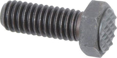 Fairlane - Serrated Tooth, 3/8-16, 1" Shank Length, 1" Thread Length, Black Oxide Finish, Hex Head, Adjustable Positioning Gripper - 1/2" Pad Diam, 9/16" Hex, 9/32" Head Height, Extra Fine Tooth Grade - Exact Tool & Supply