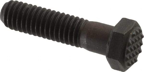 Fairlane - Serrated Tooth, 3/8-16, 1-1/2" Shank Length, 1-1/8" Thread Length, Black Oxide Finish, Hex Head, Adjustable Positioning Gripper - 1/2" Pad Diam, 9/16" Hex, 9/32" Head Height, Extra Fine Tooth Grade - Exact Tool & Supply
